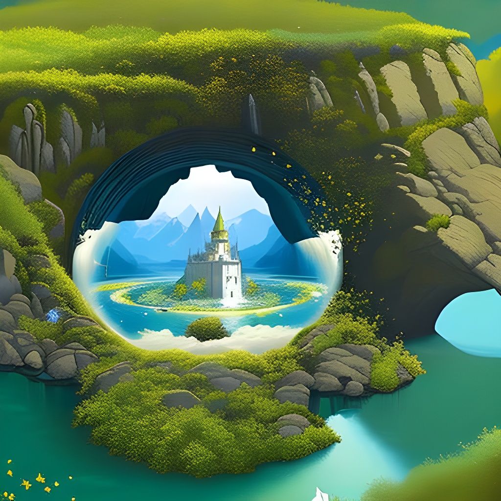 White Castle with Flowery Archway and Waterfalls