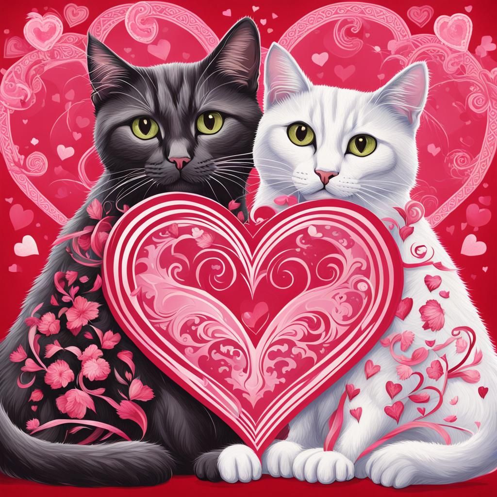 Cats' Tails Form Heart for Valentine's Day