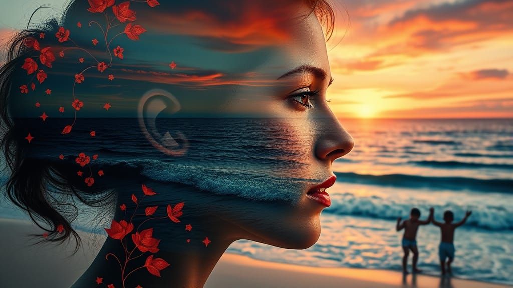 Double Exposure Portrait Merging Sea and Sky