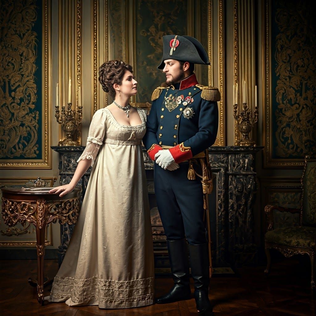 Napoleonic Officer and Lady in Ornate Drawing Room