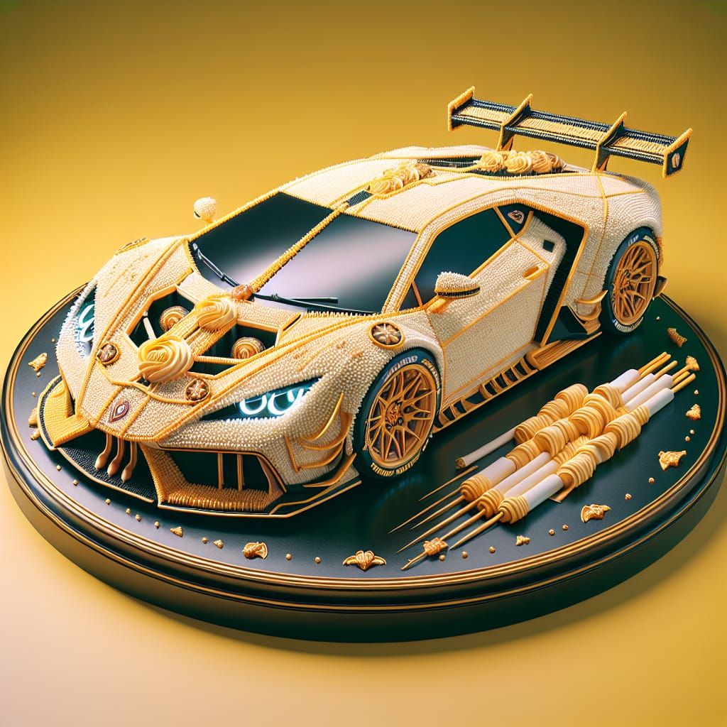 Anime Style Lambo Cake: 3D Rendered Concept Art