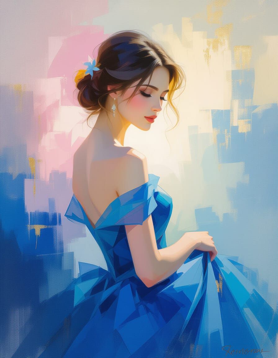 Blue Dress in Impressionistic Meta-Modern Painting