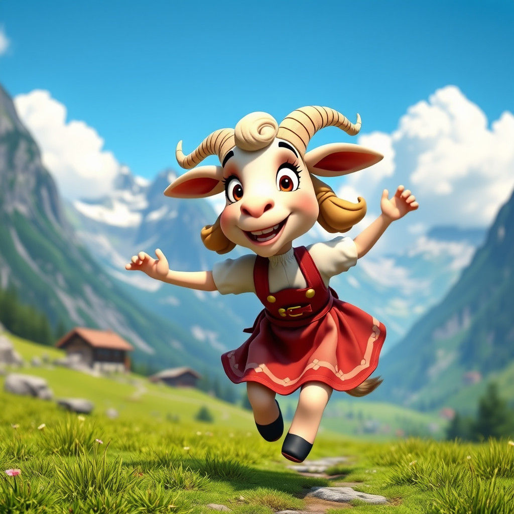 Playful 3D Cartoon of Heidi in the Swiss Alps