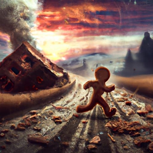 Gingerbread Man's Escape: Burning Village Digital Art