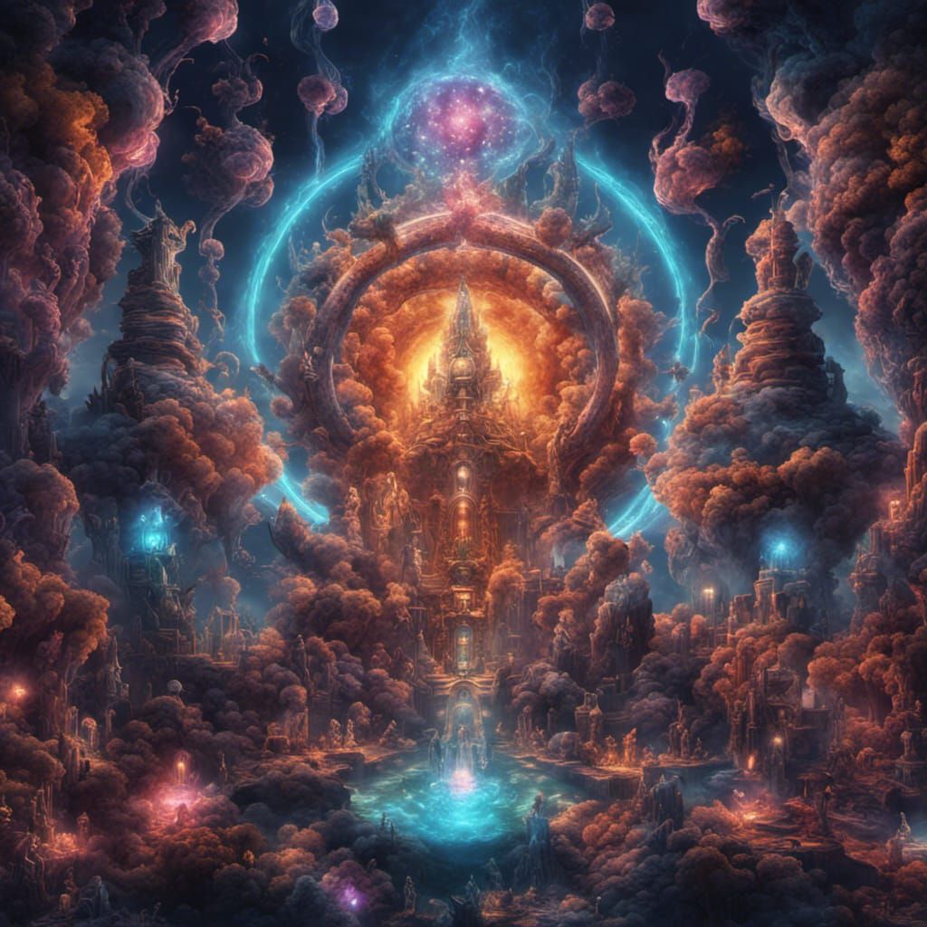 Quantum Gods Celebrate in a Detailed Matte Painting