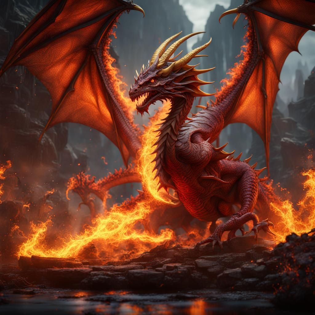 Detailed Fire Dragon Matte Painting