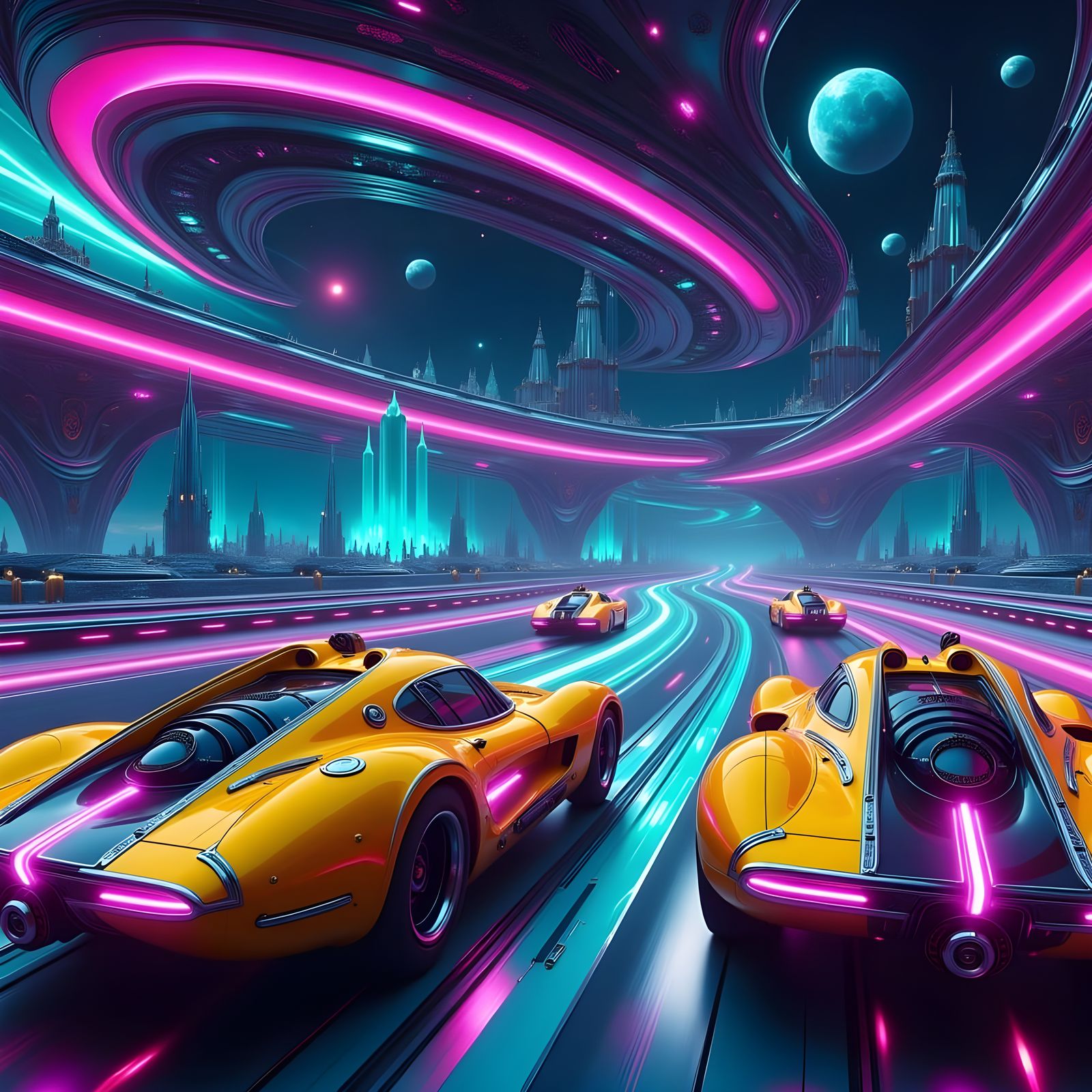 Futuristic Sci-Fi Race on Outer Space Track