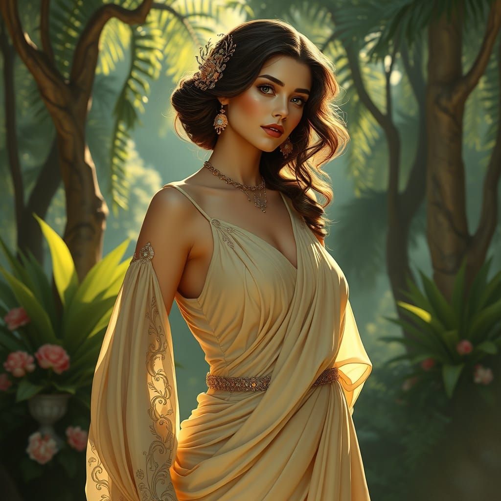 Elegant Woman in Art Nouveau Futuristic Style