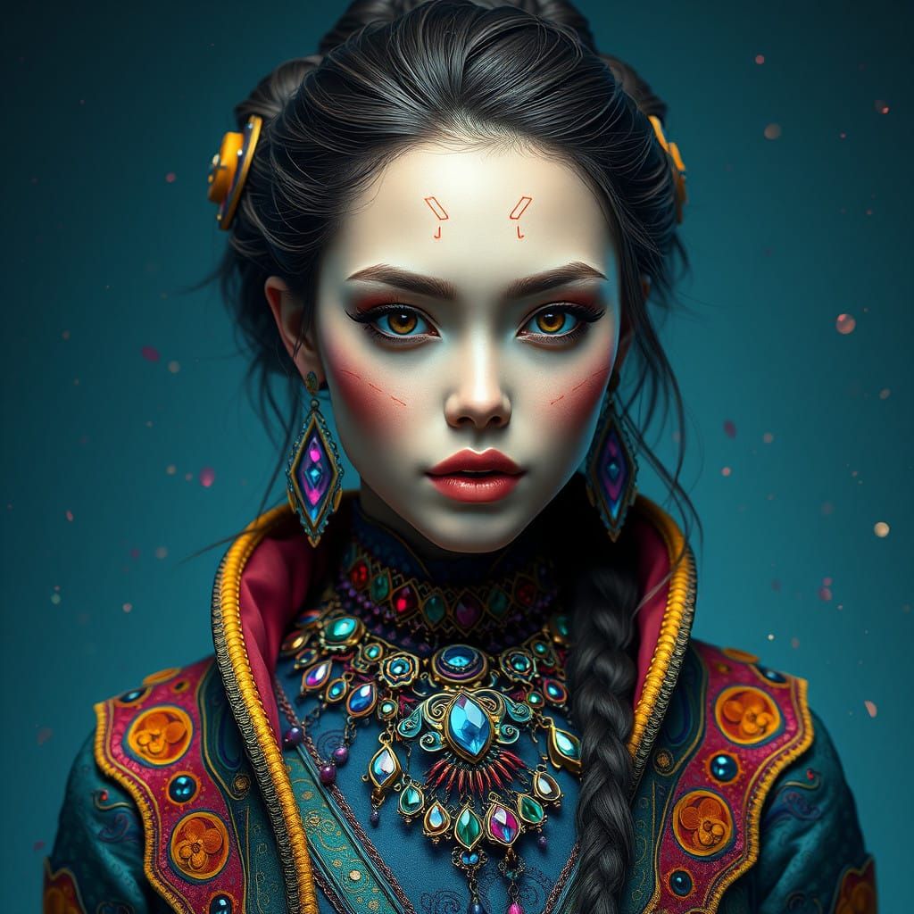 Hyperrealistic Portrait of a Futuristic Woman in Intricately...