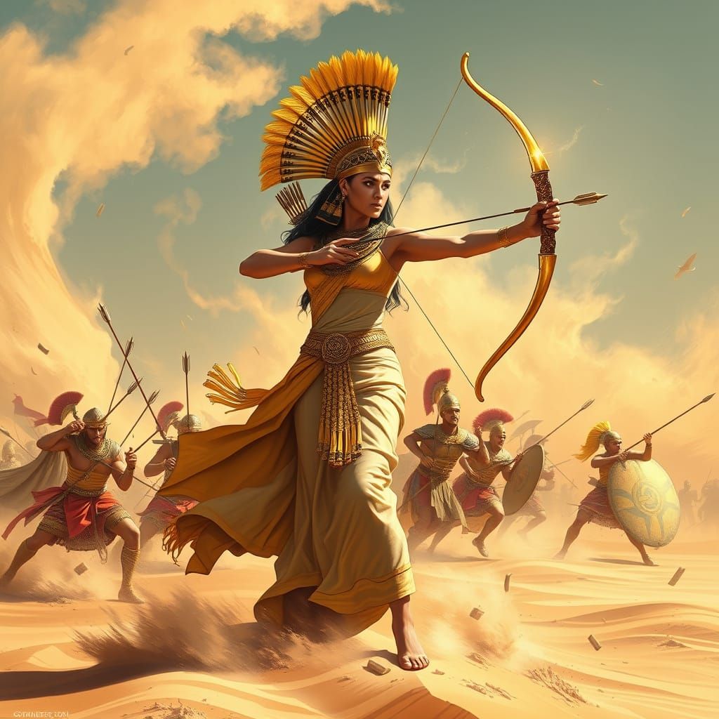 Egyptian Queen Battles Roman Soldiers in Desert Storm