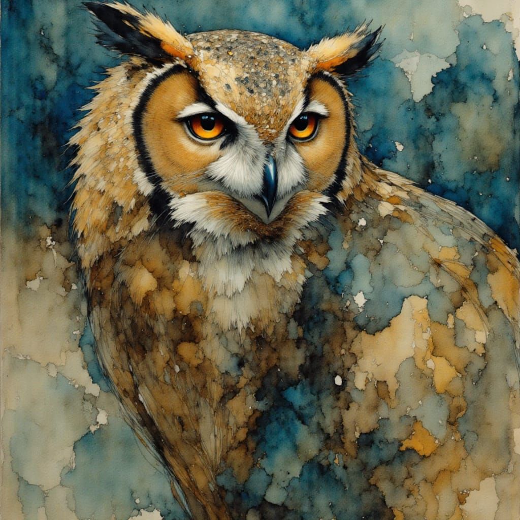 Dreamy Owl in Earthy Washes