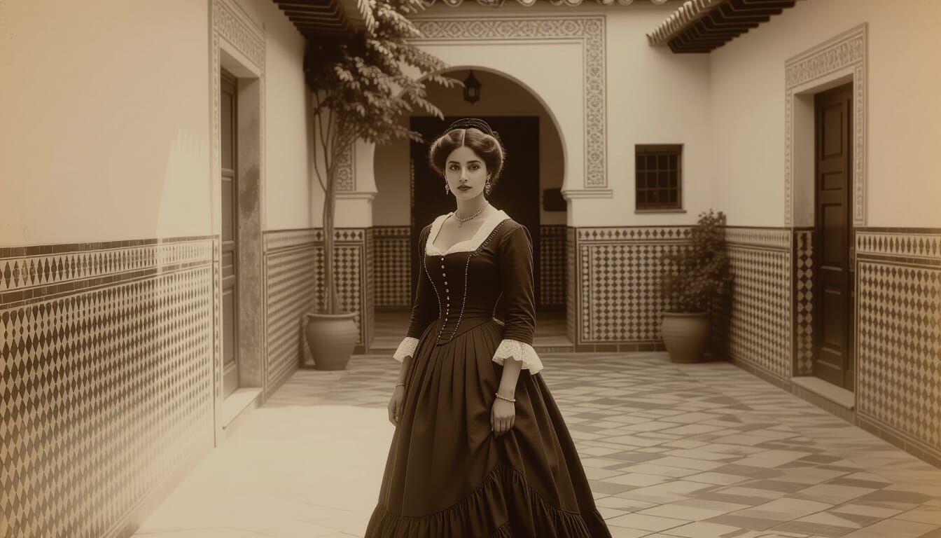 Andalusian Woman in Sepia-Toned Photographic Style
