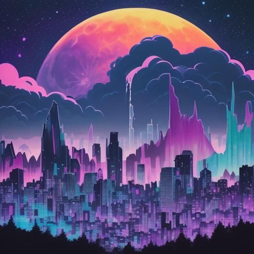 Fantasy City Skyline Under Galaxy Sky