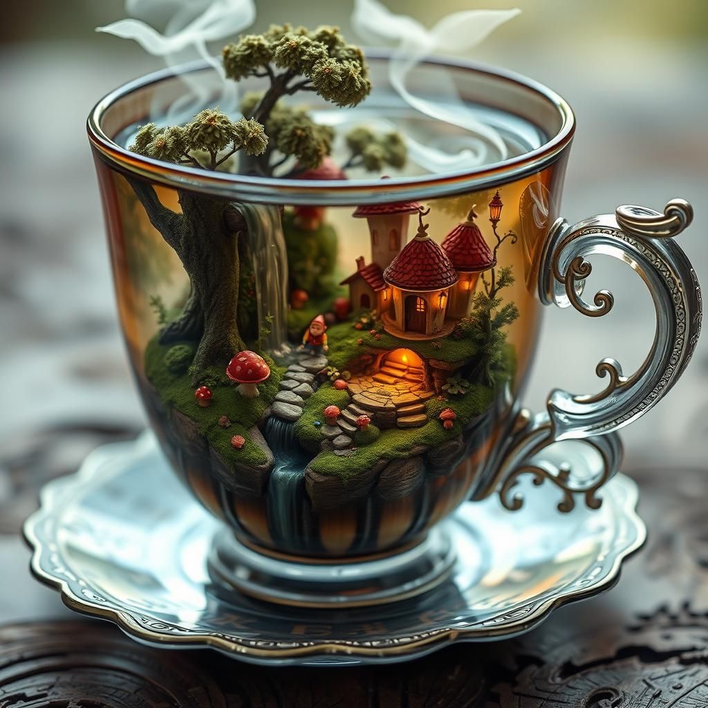 Fantasy Teacup with Miniature Autumn Forest