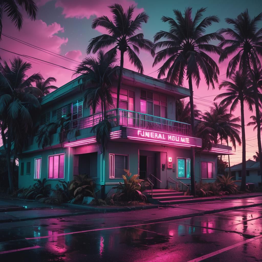 Synthwave Funeral Home Invades Tropical Island