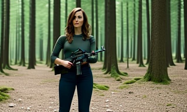 Woman with Rifle in Forest, Filmic 8K