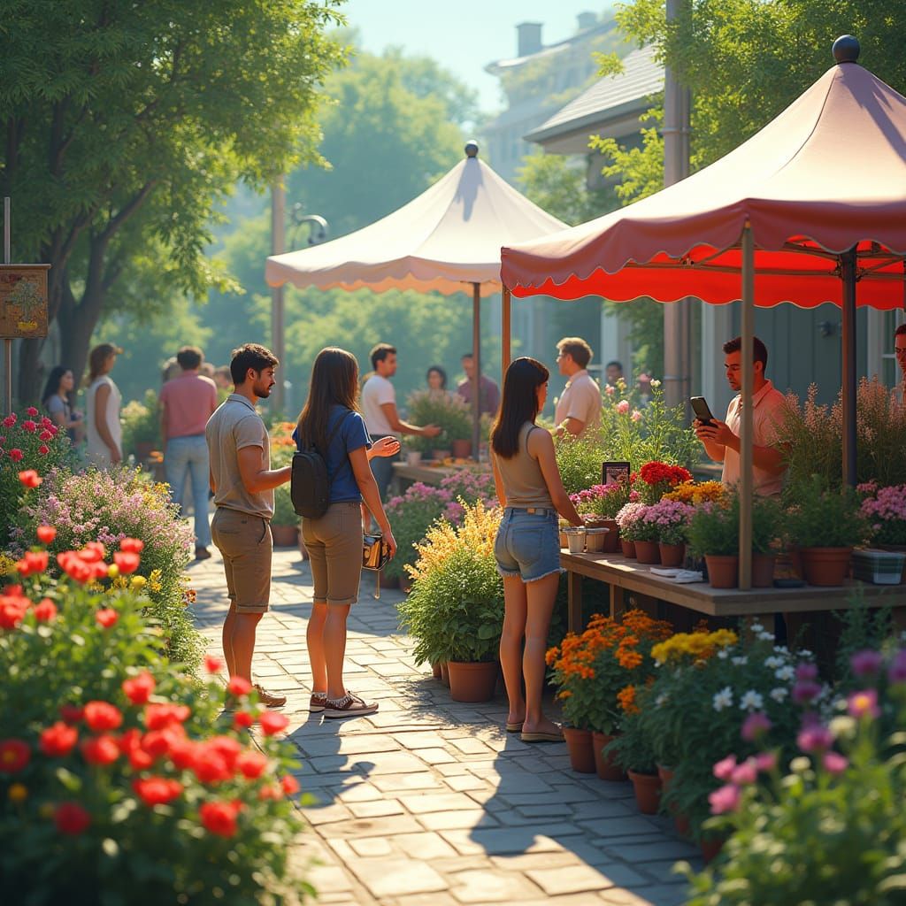 Vibrant Backyard Plant Sale in Matte Painting Style