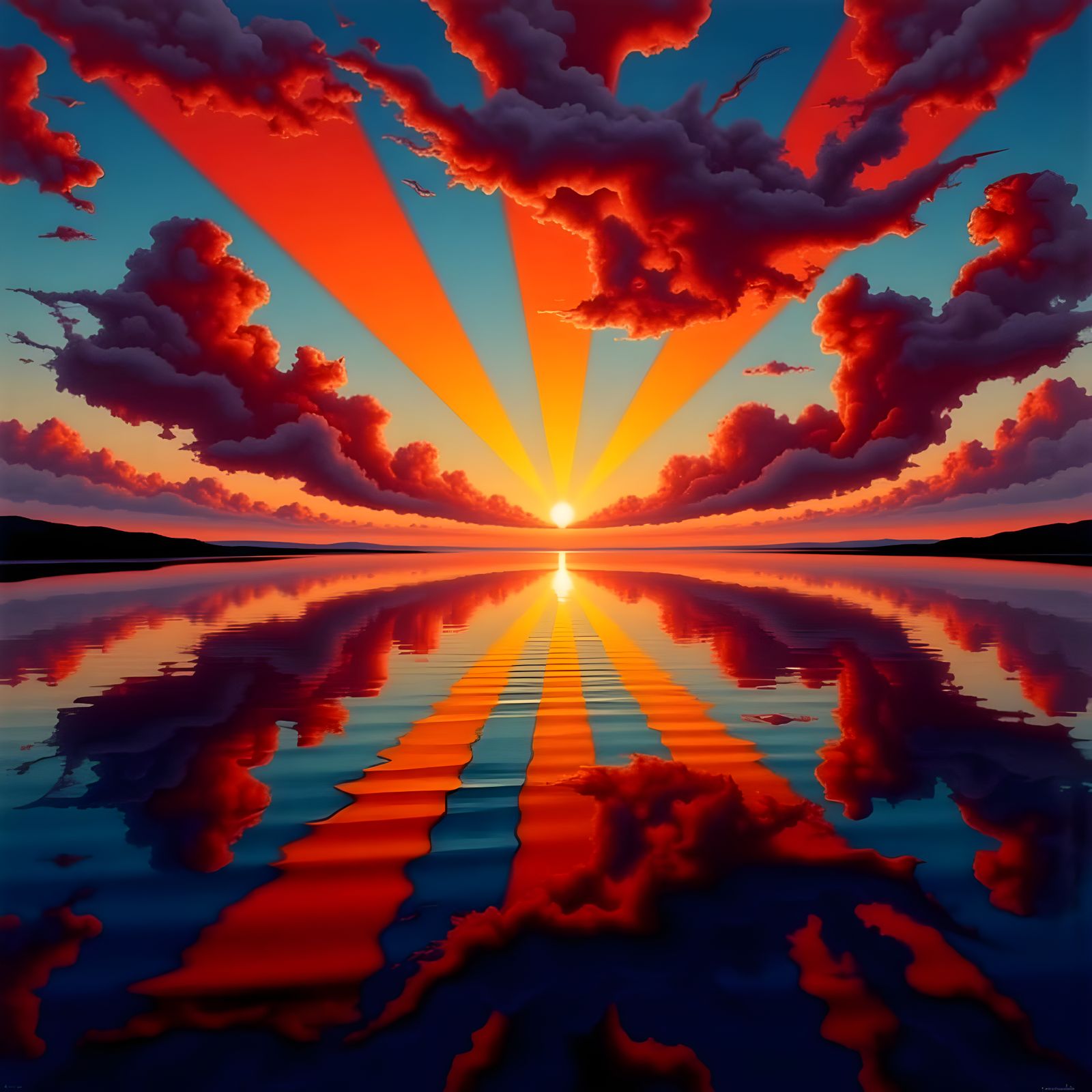 Vibrant Sunset Over Calm Ocean in Photorealistic Style