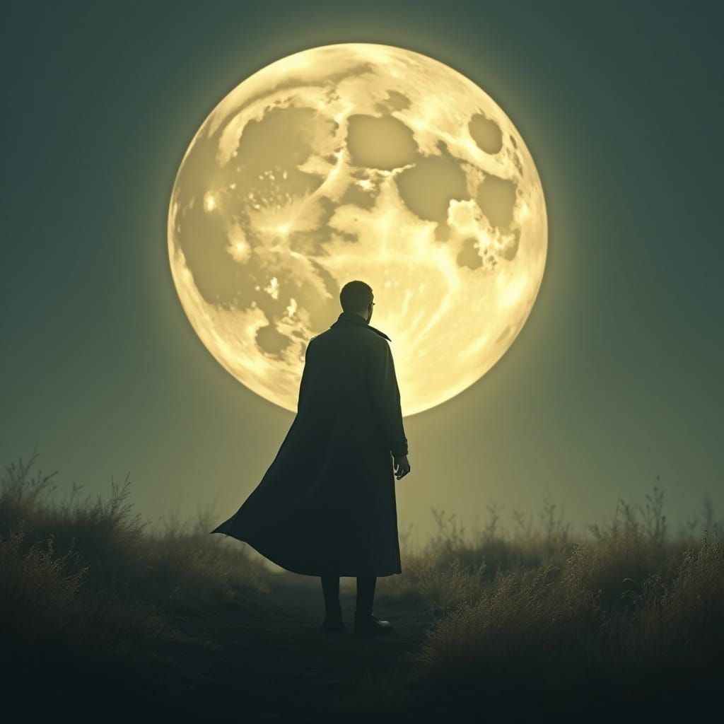 Dreamy Moonlit Landscape with Lone Figure