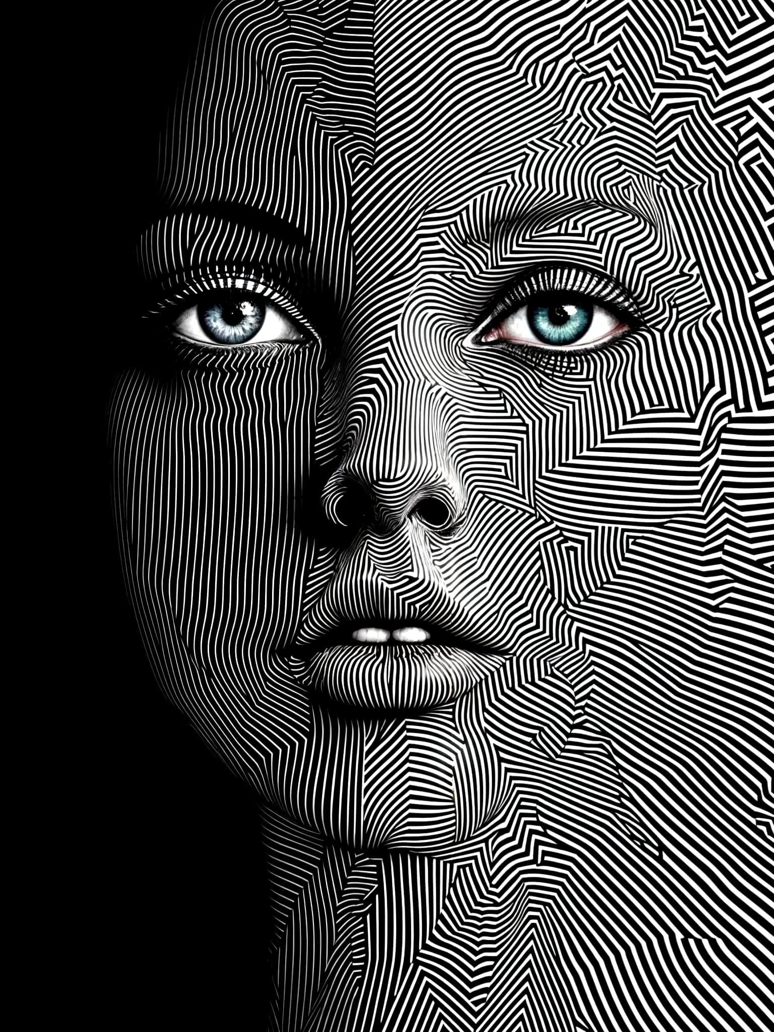 Abstract Surreal Face with Geometric Optical Illusion
