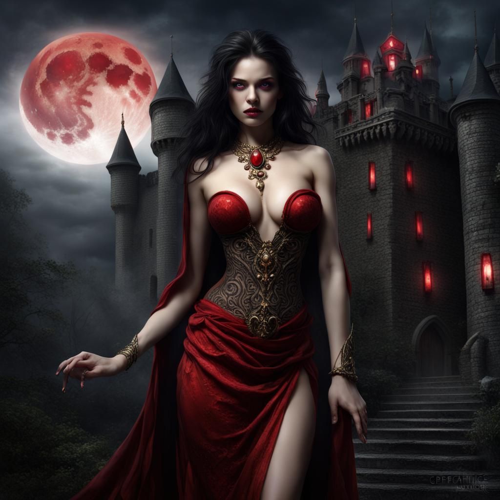 Vampiress Queen in Moonlight: Erotic Fantasy Art