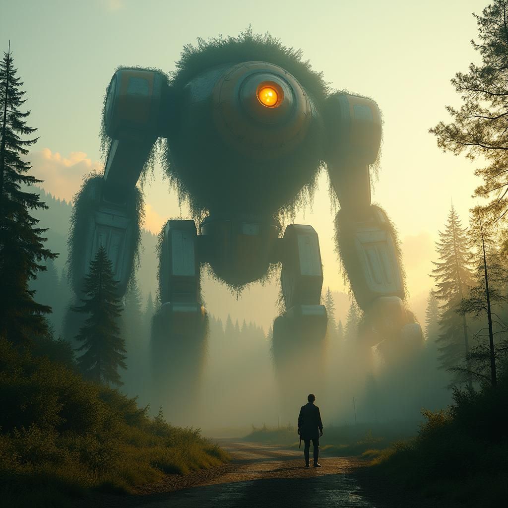 Giant Forest Robot Watches Over Village