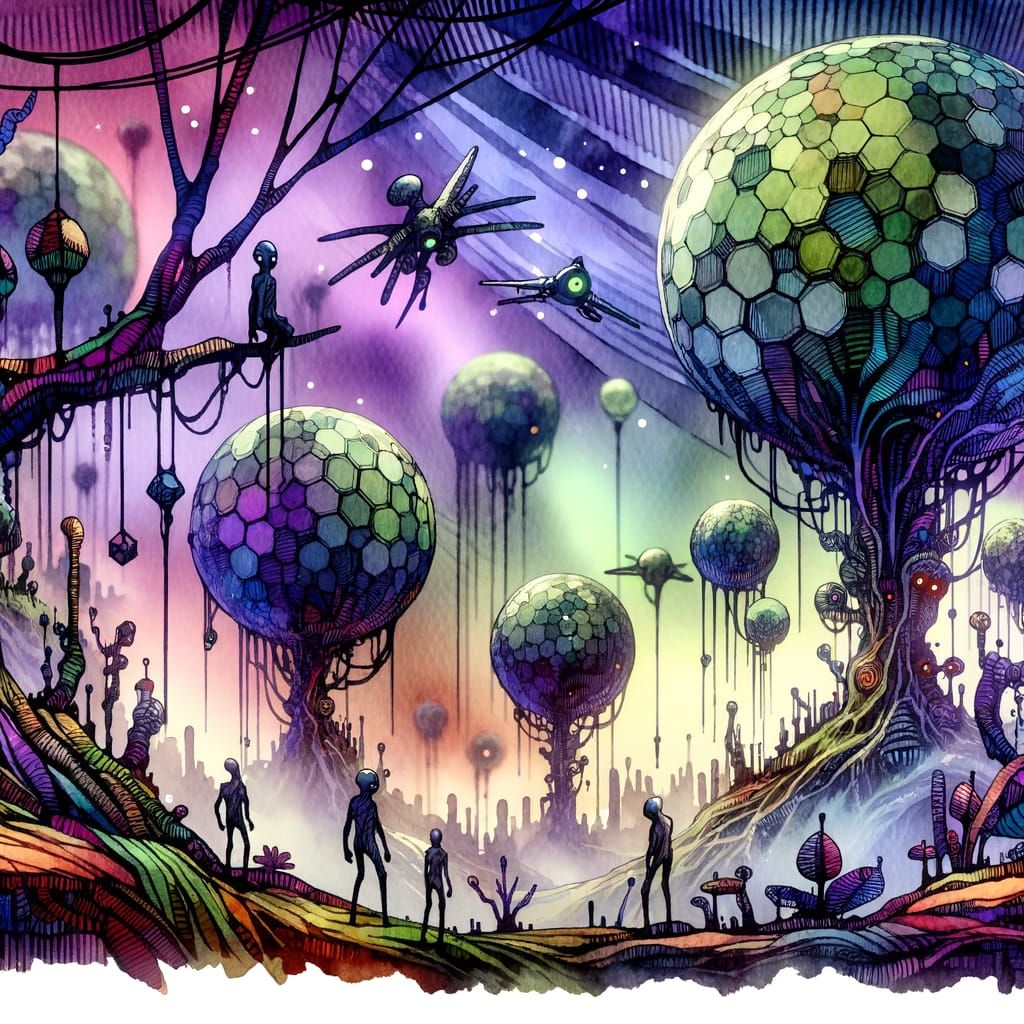Exotic Alien Forest: A Watercolour Illustration