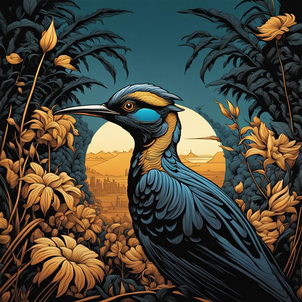 Paradise Bird Line Art in Comic Style