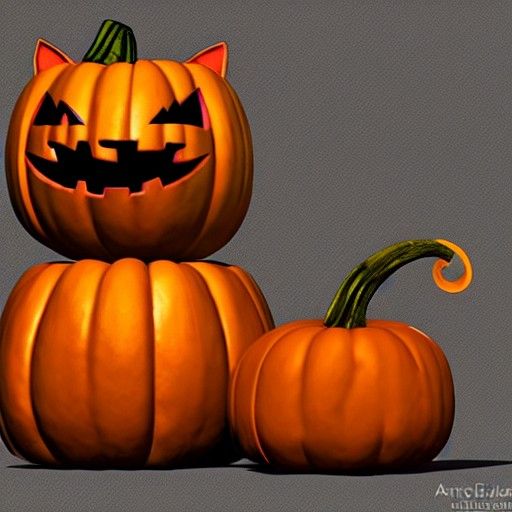 Pumpkin Cat in Trending 3D Style