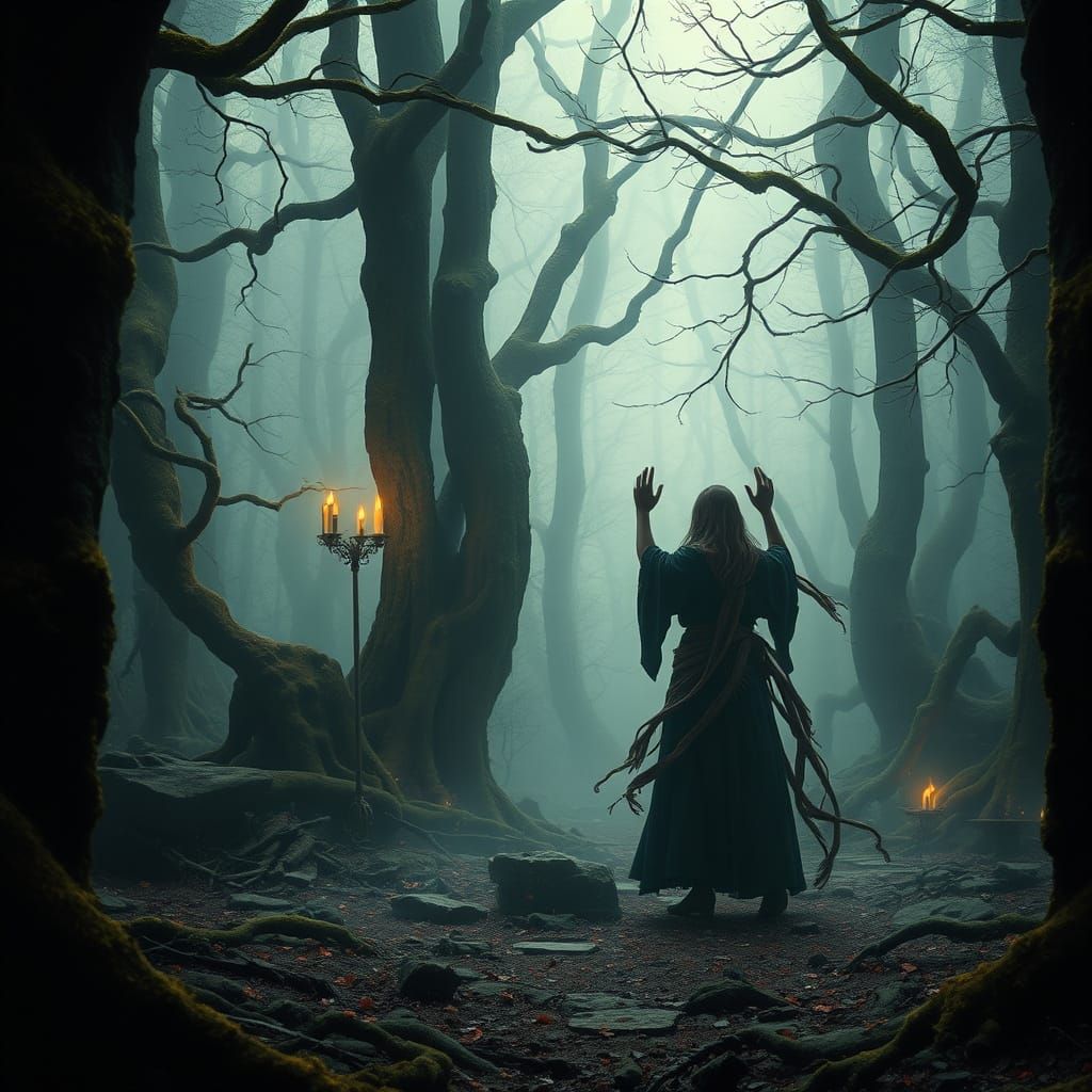Dark Baltic Mythology Ritual in an Ancient Forest