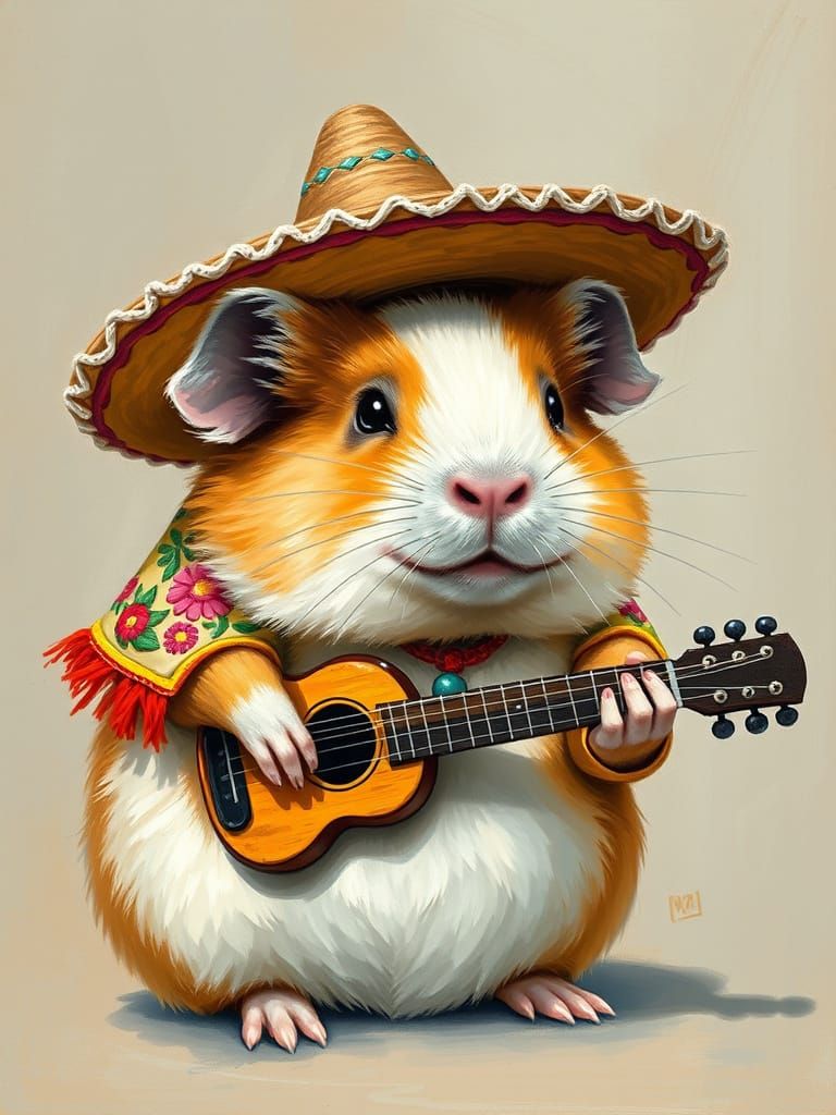 Guinea Pig Mariachi in Pop Art Style
