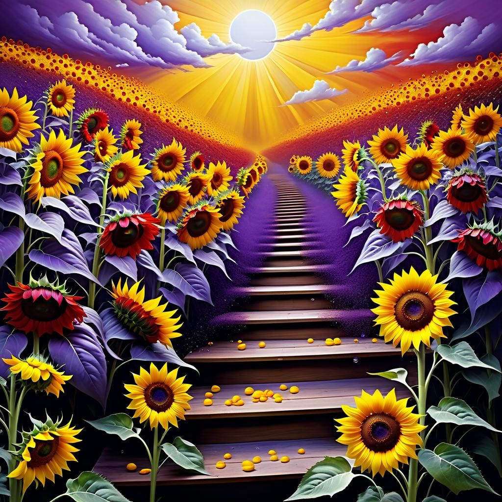 Surreal Sunflowers with Stairs to Heaven