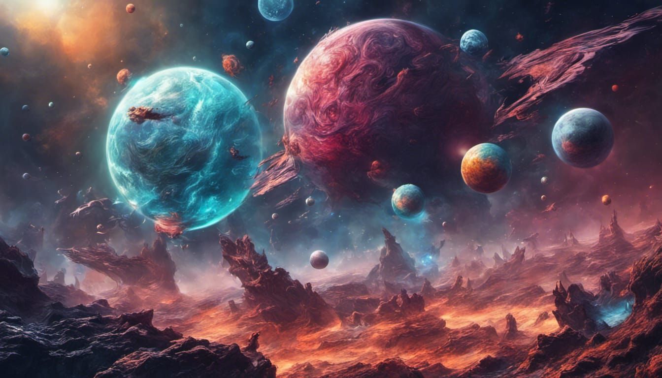 Hyperrealistic Space Monsters in a Colorful Universe