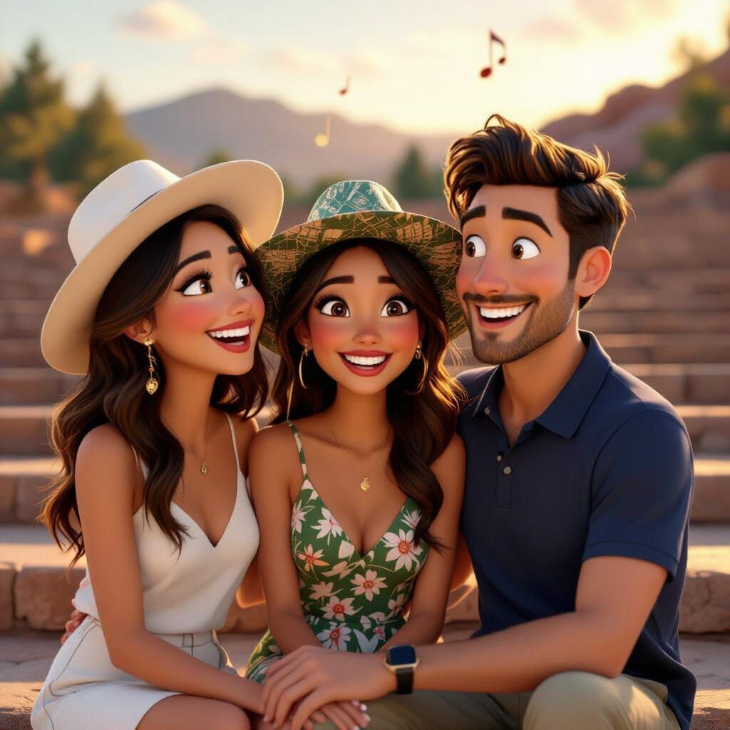 Friends Smiling at Outdoor Amphitheater, Red Rock Cliffs