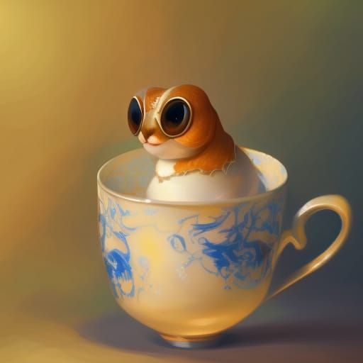 Adorable Slug in Teacup: Neo-Impressionist Oil Painting