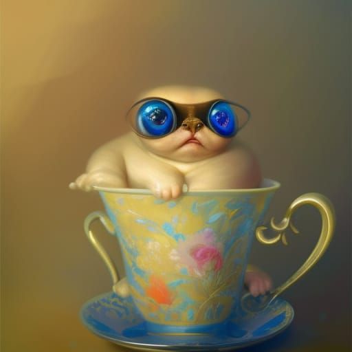 Cute Slug in Teacup: Expressionist Oil Painting