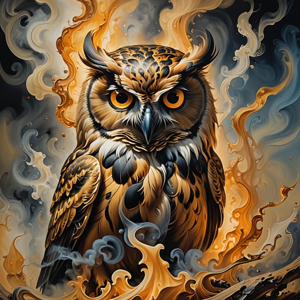 Surreal Smoke Owl in Salvador Dali Style