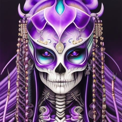Purple Anime Skeleton Shaman in Liquid Ink Style