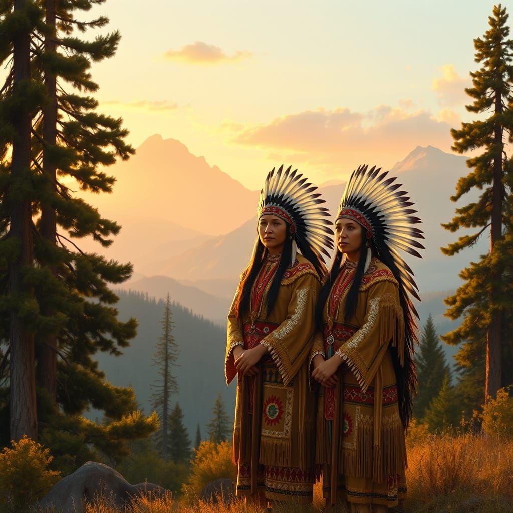 Sierra Nevada Landscape with Native Americans