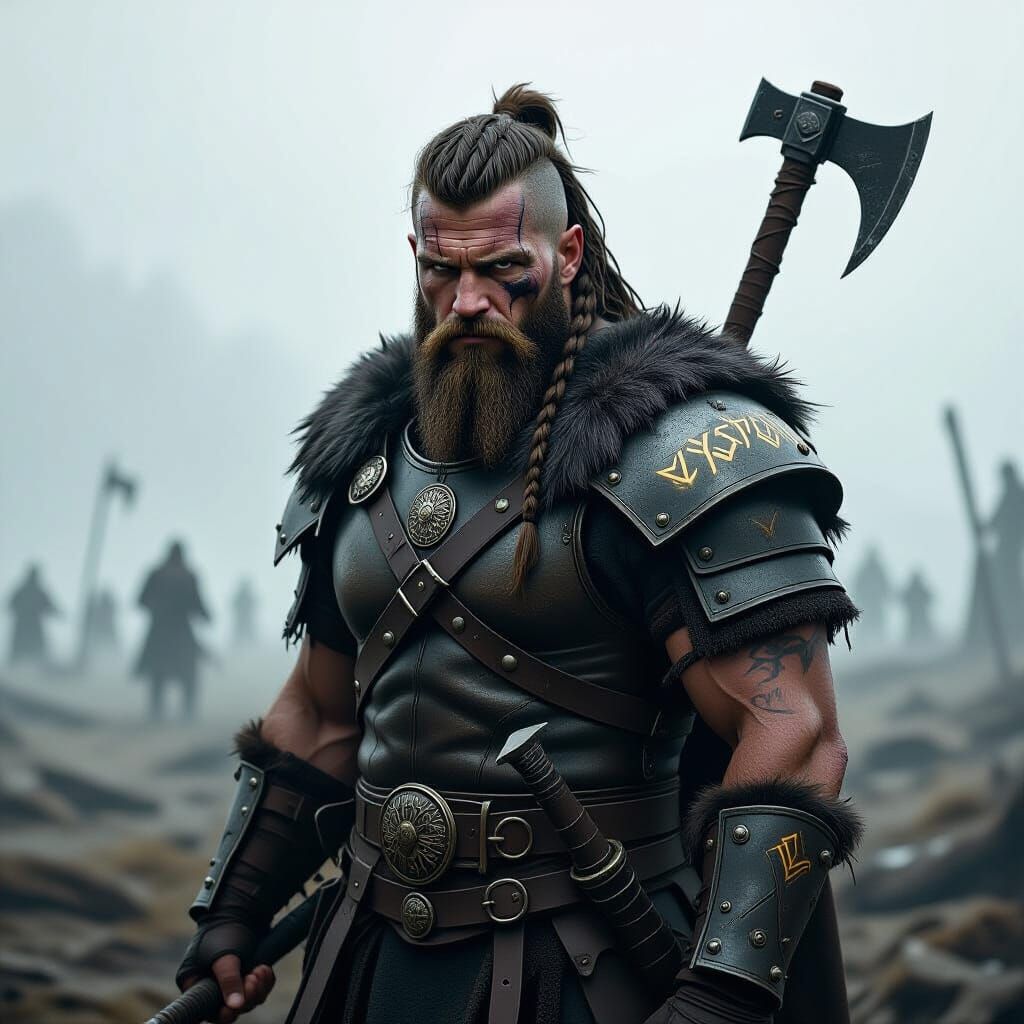 Warrior After Battle in Desolate Landscape