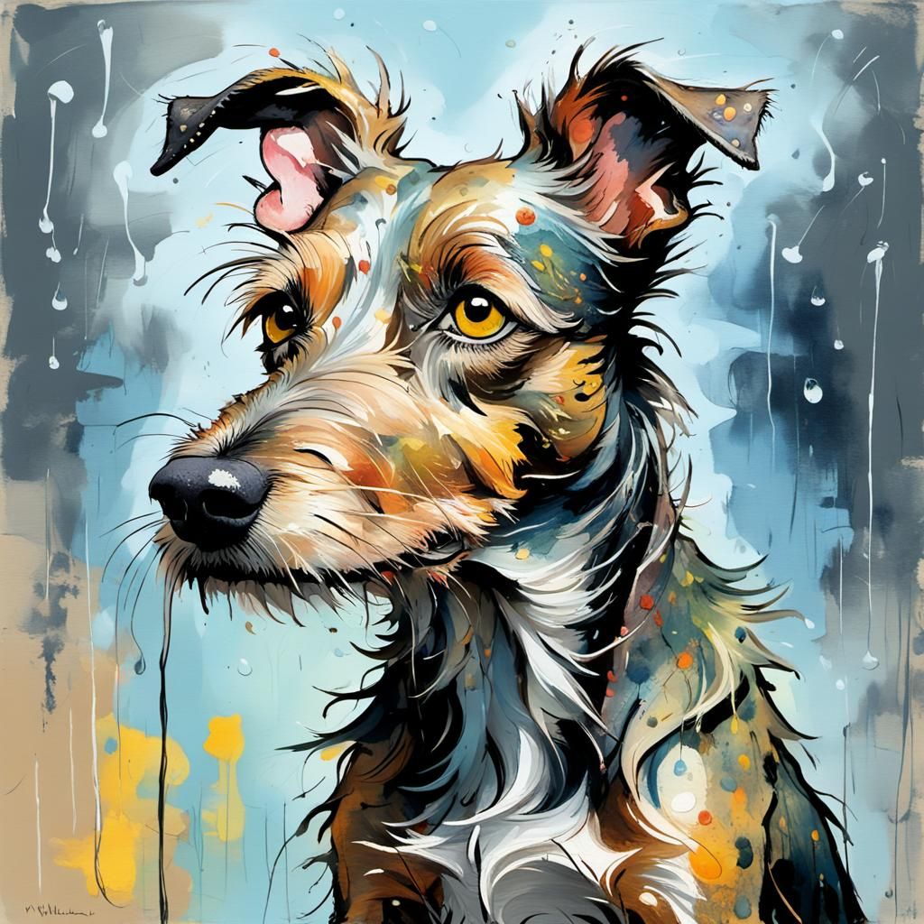 Whimsical Lurcher Dog Illustration in Impressionist Style