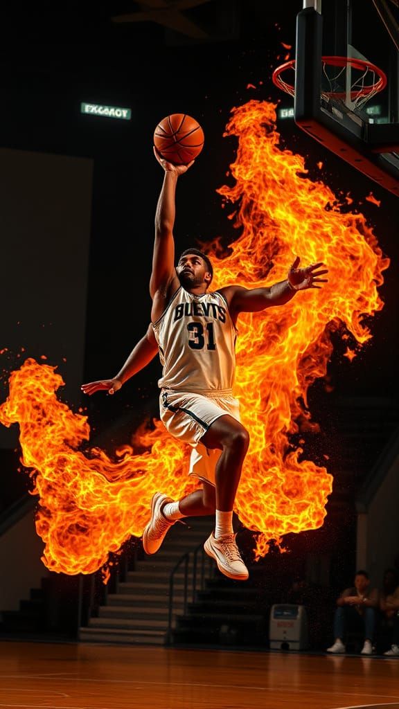 Fiery Basketball Player Emerges From Flames