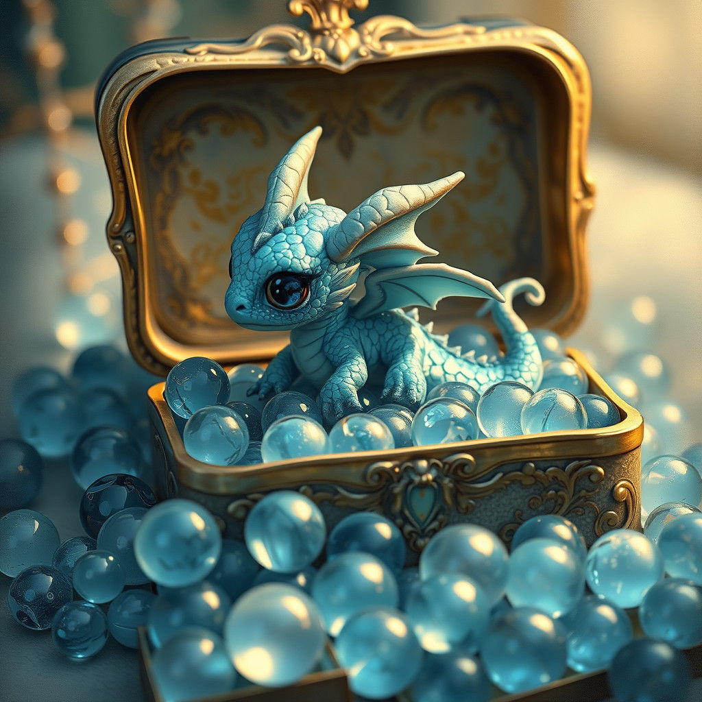 Sea-Blue Dragon with Marbles, Impressionistic Painting