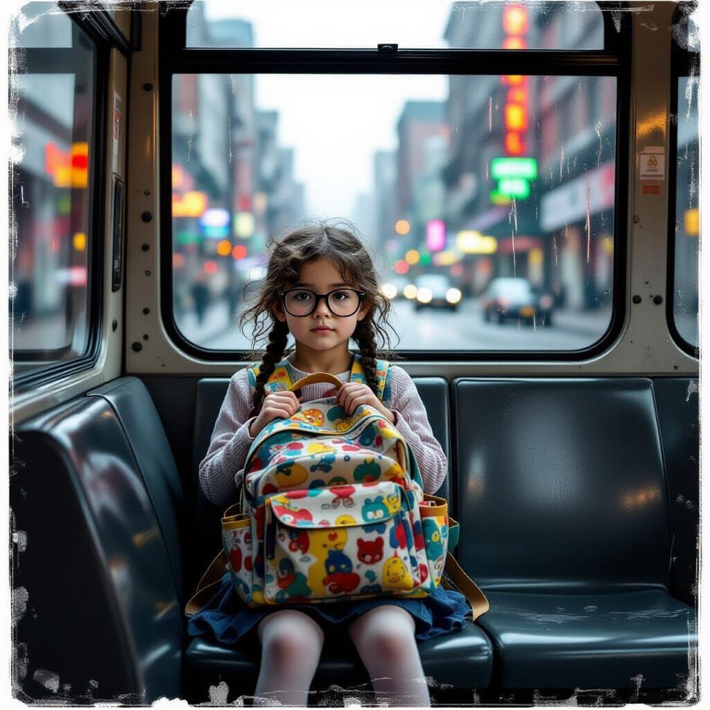 Girl on Rainy Bus Ride, Moody Lighting