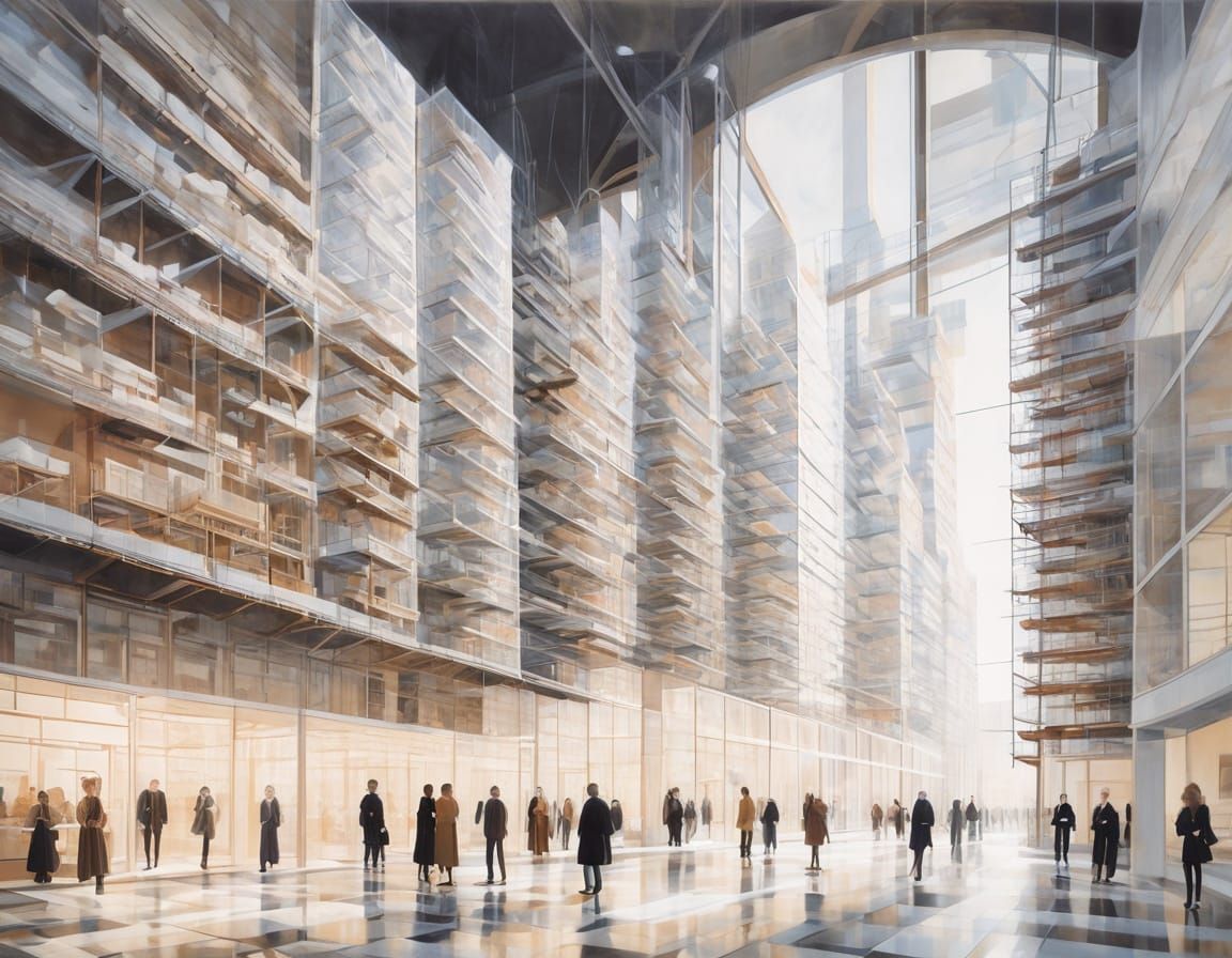 Constructivist Buildings in Surreal Landscape