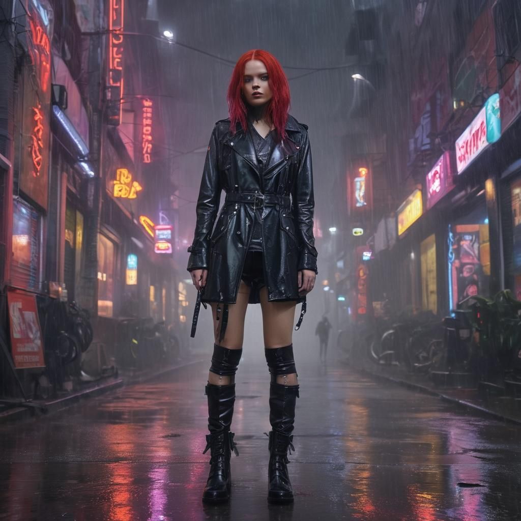 Cyberpunk Woman with Guns in Neon City