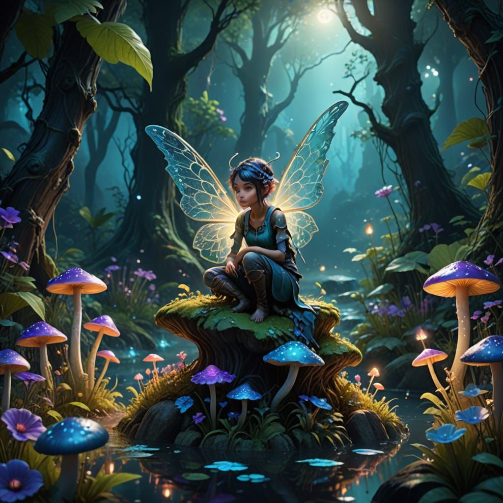 Ethereal Aqua Pixie in Mystical Forest