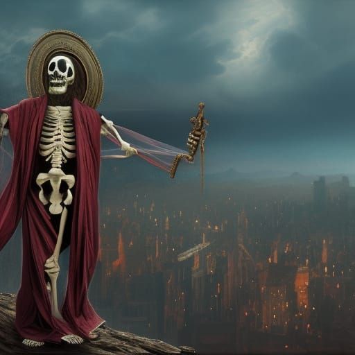 Skeleton Jesus performing on stage