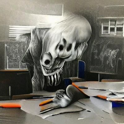 Spooky School in Hyperdetailed Charcoal Drawing