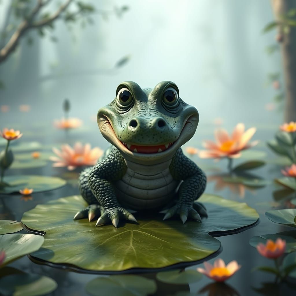 Adorable Alligator in Vibrant Swamp Paradise